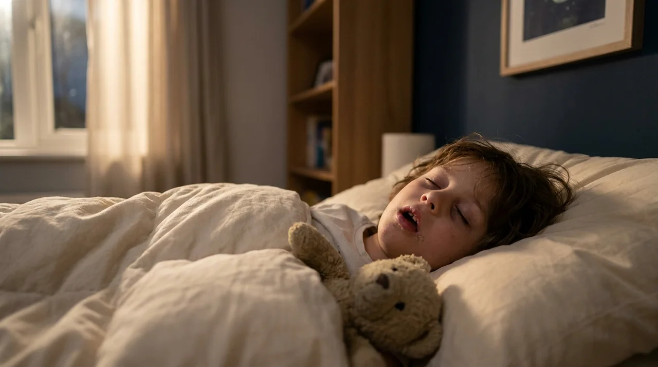 A child asleep with their mouth open